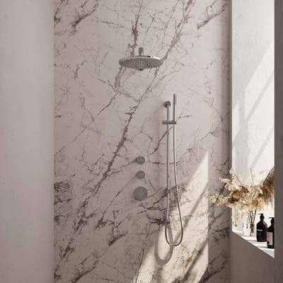 Brauer Chrome Edition thermostatische inbouw regendouche SET 14 met 30 cm douchekop en rechte muurarm en staaf handdouche en doucheslang en geïntegreerde glijstang chroom