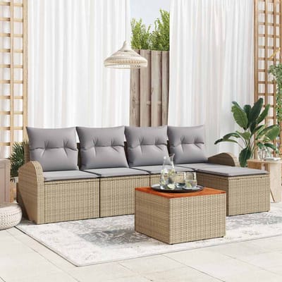 vidaXL - Tuinbank - Set - 6 - st - Beige - en - Lichtgrijs - poly - rattan
