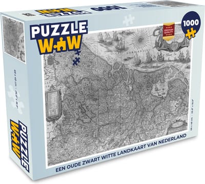Puzzel Een oude zwart witte landkaart van Nederland - Legpuzzel - Puzzel 1000 stukjes volwassenen