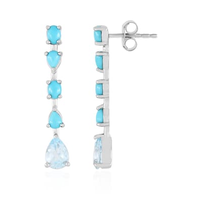 Cavill - Zilveren Oorbellen 925 Sterling Zilver Geplatineerd - 2,6 ct Hemelsblauwe Topaas - Elegante Druppelvorm - Sleeping Beauty Turquoise