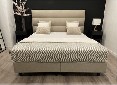 Boxspring - 140x200 - Modesto - incl. Hotel matras XXL 7-zones Pocketvering 25cm dik - Geveerde Boxen - Beige