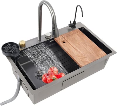 RVS Keukenwasbak 68-75 cm met 3 Wateruitvoermodi voor Huishoudelijk Gebruik, Ideaal voor Afwassen en Voedselreiniging