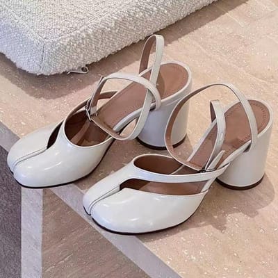 Patent Leer Kruisband Tabi Dames Sandalen Zomer Slingbacks Split Teen Dikke Hoge Hakken Chunky Schoenen Sandalen 38 gray