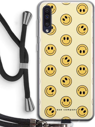 Hoesje met koord geschikt voor Samsung Galaxy A50 hoesje met Koord - Smiley N°2 - Telefoonhoesje met Zwart Koord - Bescherming aan alle Kanten en Over de Schermrand