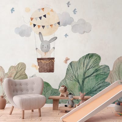 Fotobehang Profhome 399051-GU vliesbehang hardvinyl warmdruk in reliëf glad met kinder patroon mat beige groen bruin grijs 3,71 m x 2,8 m