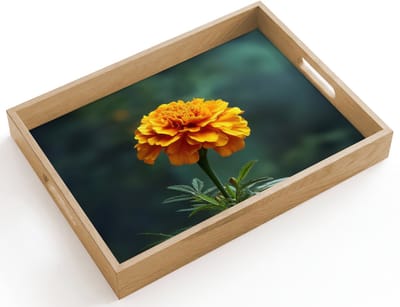 Dienblad hout 40x30 cm - Schootdienblad - Bloemblaadjes - Afrikaan - Oranje - Wazig - Borrelplank rechthoek - Plateau dienbladen