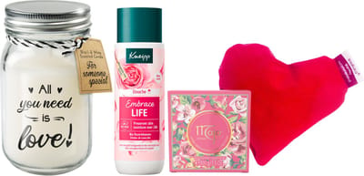 Kneipp Cadeauset Embrace Life & Maja All You Need Is Love - Kneipp Douche 200 ml Embrace Life - Maja Love Rose Soap 100g - Kersepittje Klein Hartje Rood - Paper Dreams Kaars Black & White - All you need is love