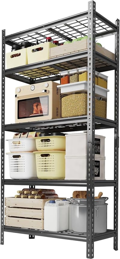 Verstelbare opbergrekken met 5 planken – Stevig metalen opbergrek voor in de garage – Staand stalen rek – Zwart – 183 × 92 × 41 cm