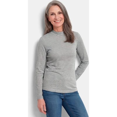 Shirt met lange mouwen, strepen en opstaande kraag - grijs / gebroken wit / gestreept - Gr. 19 van Goldner Fashion