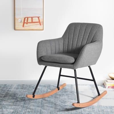 Furnish Wipstoel – Comfortabele Loungefauteuil – Stoffen Bekleding – Grijs – 72 x 56,5 x 79 cm