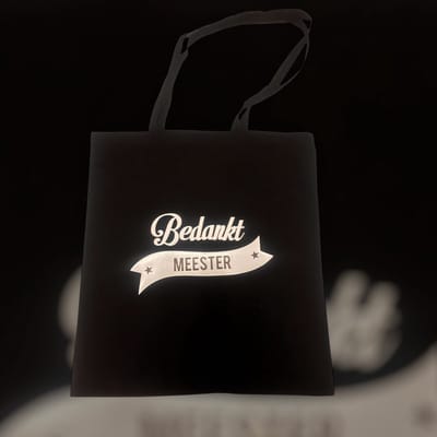 Cadeau tas - Bedankt meester - zwart - katoen - 38x42cm