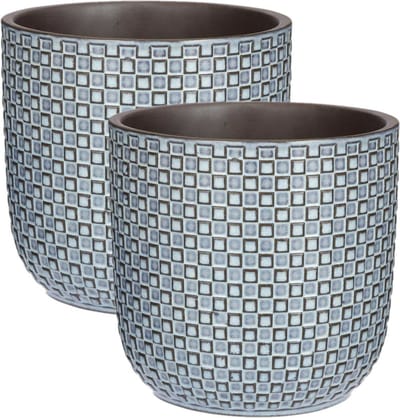 Mica Decorations - 2x stuks - Plantenpot/bloempot - Keramiek blauw - D19/H17.5 cm