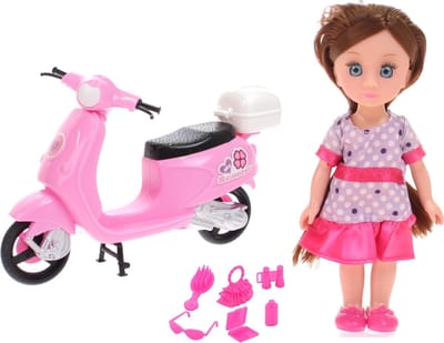 Johntoy Pop Lily Dolls - Scooter 15 Cm Roze/paars/blond 10-delig