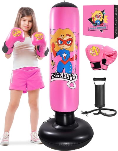 Opblaasbare Bokszak voor Kinderen 3-10 Jaar Roze - Leuke Bokszak Set voor Meisjes - Cadeau voor Fitness Karate & Taekwondo