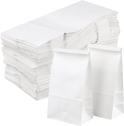 400 Stuks Witte Papieren Voedselzakken 9 x 5.5 x 17 cm, Kleine Kraft Papieren Lunchzakken voor Brood en Fruit