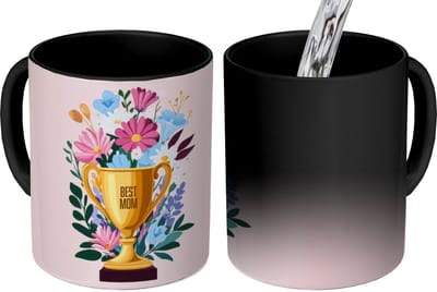 Magische Mok - Foto op Warmte Mokken - Koffiemok - Trofee - Best Mom - Bloemen - Kleurrijk - Magic Mok - Beker - 350 ML - Theemok