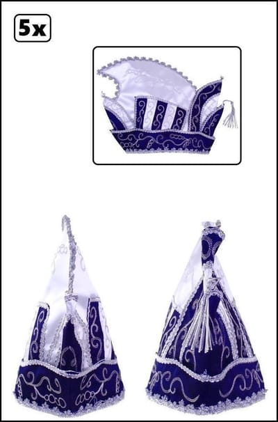 5x Prinsenmuts blauw/zilver mt 63 - Carnaval Prinsen muts raad van elf blauw prinsensteek festival