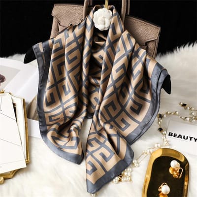 Dames Luxe 70X70Cm Vierkante Zijden Sjaal Vrouwelijke Zachte Haarband Hoofdband Necksjaal Foulard Strik Tas Lint Bandana Zonbeschermend 70X70cm gray