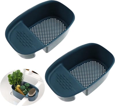 Afvalemmer voor gootsteen en groente eenvoudig keukenafval keukenkraan sponshouder caddy organizer antislip opbergrek afdruiprek plank zeep spons zeepborstel sponzen (blauw, 2 stuks)