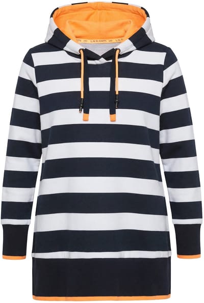 Laurasøn - Dames - Sweatshirt met strepen capuchon OEKOTEX - Marine - Maat 48+
