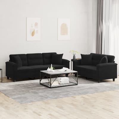 vidaXL - 2-delige - Loungeset - met - kussens - microvezelstof - zwart