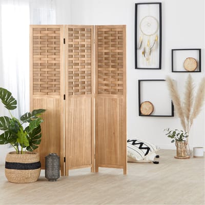 Homestyle4u Kamerscherm - 120x170 cm - geweven - 3-delig - lichtbruin