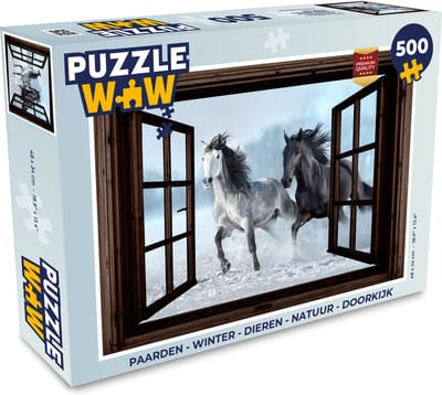 Puzzel Paarden - Winter - Dieren - Natuur - Doorkijk - Legpuzzel - Puzzel 500 stukjes