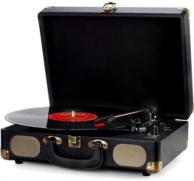 Ploutos® Platenspeler - Draagbare Platenspeler In Koffermodel - Bluetooth-Platenspeler - Zwart - ‎40cm x 34cm x 17cm