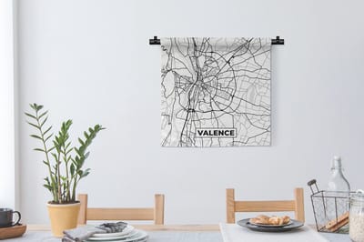 Wandkleed - Wanddoek - Frankrijk - Plattegrond - Stadskaart - Valence - Kaart - Zwart wit - 60x60 cm - Wandtapijt