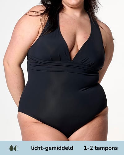 Moodies menstruatie zwemkleding - Badpak- licht-gemiddeld kruisje - Zwart - maat XL