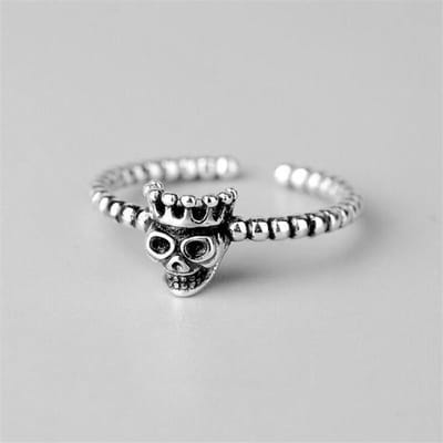 Bague ouverte exquise en argent sterling 925 avec tête de mort créative et personnalité thaïlandaise, style rétro hip-hop, R189 gray