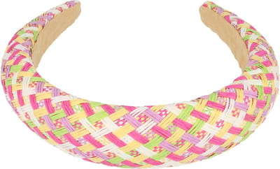 Haarsoires Haarband Diadeem 3,5cm – Dik Gevuld – Geweven Streepprint Stof – Multicolor Roze - Comfortabel voor Dames & Meisjes - Universele Maat