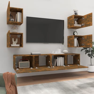 vidaXL - 6-delige - Tv-meubelset - bewerkt - hout - gerookt - eikenkleurig
