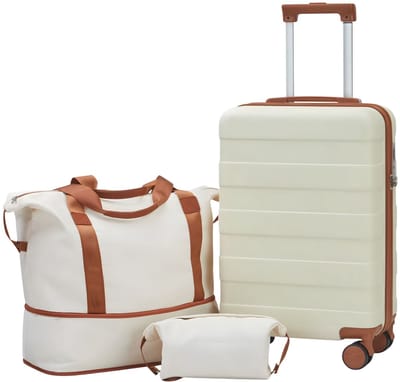 Handbagageset – Voor reizen en vakantie – Lichtgewicht, duurzame reiskoffer met TSA-slot en spinnerwielen (ca. 51 cm) – Beige