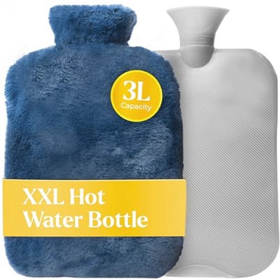 XXL warmwaterkruik met premium nepbont hoes - blauw
