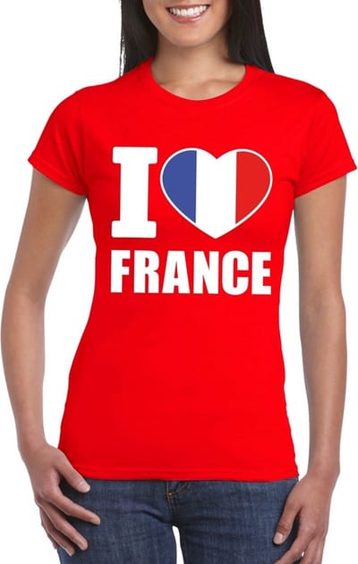 Bellatio Decorations Supporters t-shirt - I love France - Frankrijk - rood - voor dames - landen vlag thema S