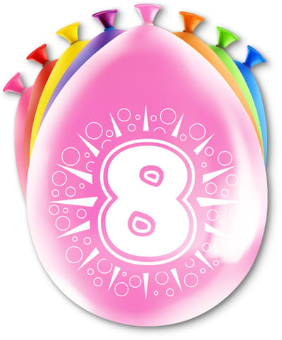 LUQ – Latex Ballonnen Happy Party 8 Jaar – 8 Stuks – Veelkleurig – Verjaardag Decor – Feest Versiering – Helium Ready