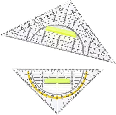 Geo Driehoeken Set - Tekendriehoeken Met Handvat - Precisie Tekenen - Afneembaar Handvat - 16 en 22 cm - Transparant