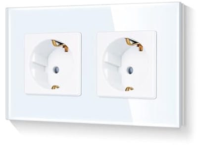 Dubbel stopcontact met kinderbeveiliging en glazen frame - Wall socket voor veilig gebruik in huis