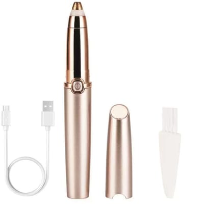 Oplaadbare Elektrische Wenkbrauwtrimmer, Pijnloos & Veilig Ontharingsapparaat voor Wenkbrauwen en Gezicht, met USB-kabel en Reinigingsborstel, Roségoud