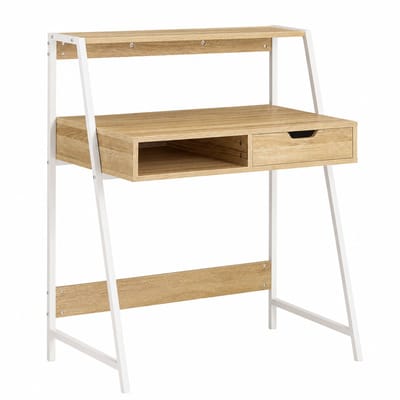 Sello! bureau – bureautafel – computertafel – lade – opbergplank – compact – ruimtebesparend – 81 x 100 x 50 cm – houtlook – wit