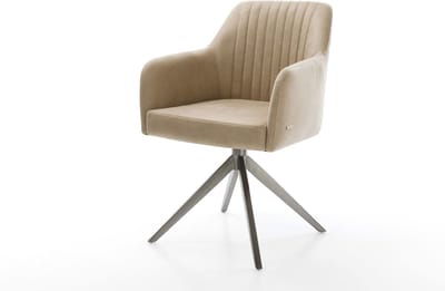 Eetkamerstoel Greg-Flex kruisframe breed grafiet microvelours beige vintage 360° draaibaar rocker-functie pocketveer kern