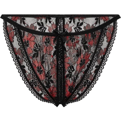 Amorable - Tanga Slipje Met Open Kruis - Rood/Zwart - One Size