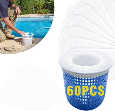 60 stuks skimmernet - Sok voor in de skimmer -Zwembadsokken voor skimmermand - Voorzien van ultrafijn gaas - Accessoires voor zwembadreiniging - 22 x 22 cm - Wit