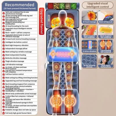 JINKAIRUI Elektrische Massage Matras voor het Hele Lichaam Multifunctioneel Schouder/Nek/Taille/Rug Knedende Vibratie Massage Pad met Verwarmin US Plug gray