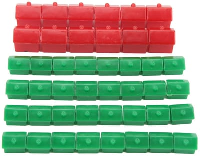 Dailygoods- Hotelspel Vervangende Stukken - Draagbare Plastic Hotels - Speelaccessoires - 10 Rode Huizen - 30 Groene Huizen - Lichtgewicht en Slijtvast - Bordspel