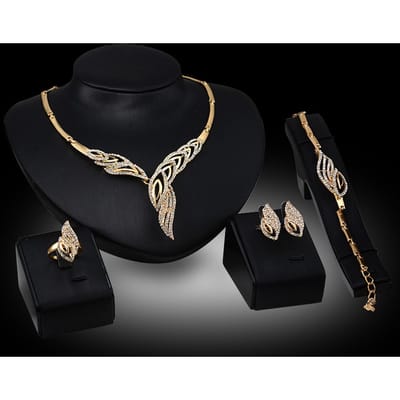 5 stuks trendy dames vleugel oorbellen, kettingen, armbanden, ringensets, bruiloften, banketten, feesten en vakantiecadeaus black