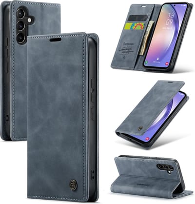 Casemania Hoesje Geschikt voor Samsung Galaxy A15 - Shadow Gray - Dunne Portemonnee Book Case - Slim Wallet Case met Pasjeshouder