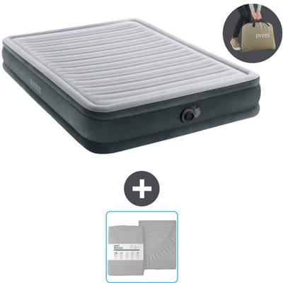 Intex Luchtbed - 2-Persoons - 152 x 203 x 33 cm - Grijs - Inclusief pomp en Hoeslaken