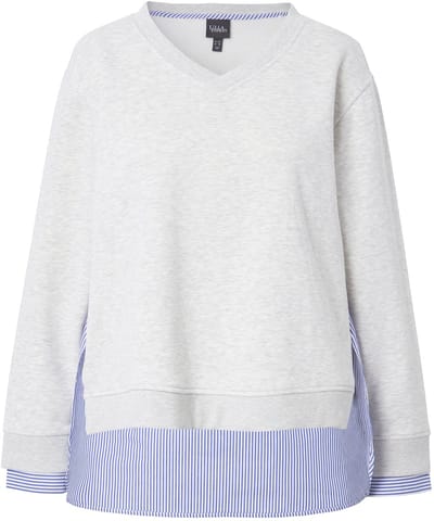 Ulla Popken - Dames - 2-in-1-sweatshirt V-hals lange mouwen - Lichtgrijs melange - Maat 42+